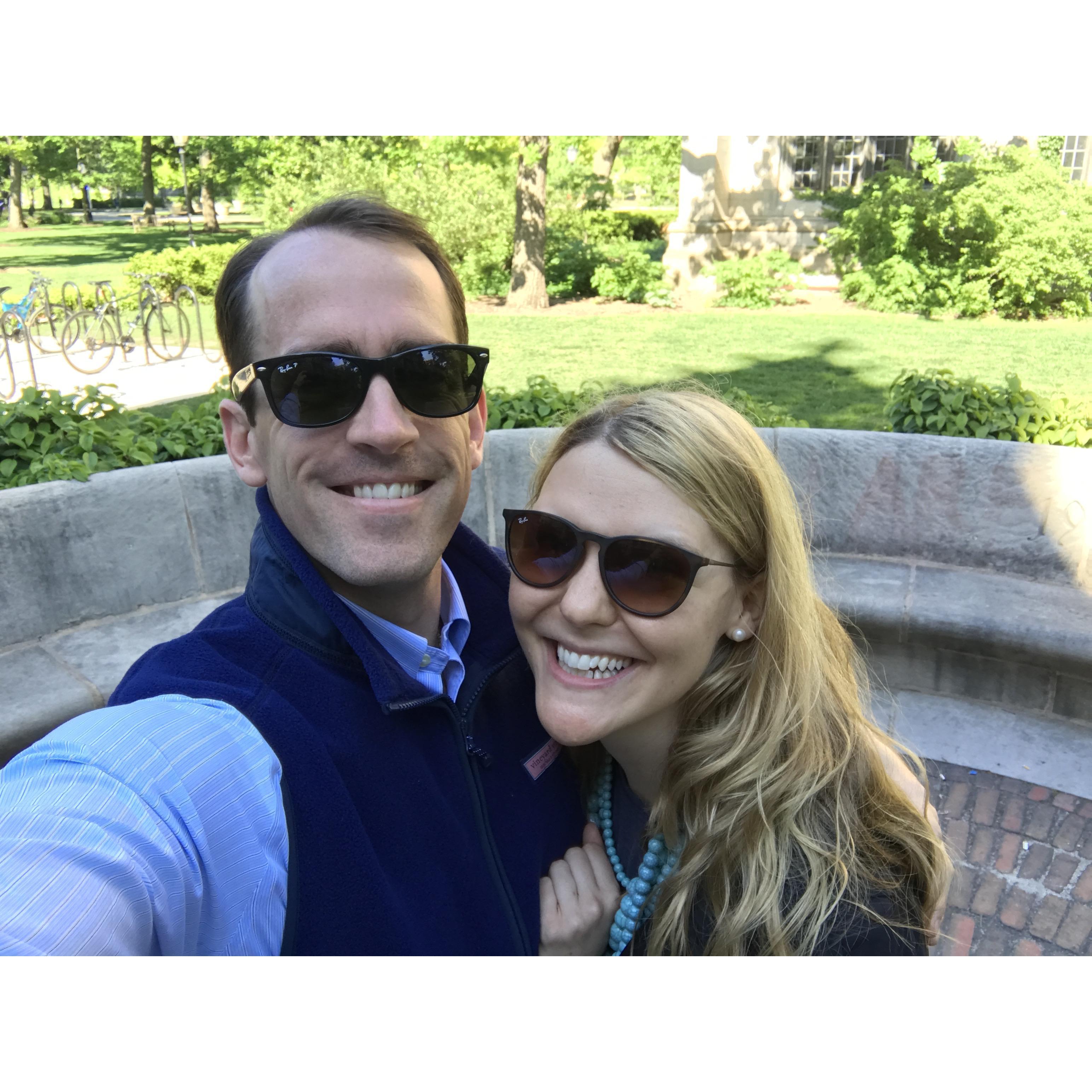 The C-Bench at UChicago. Ryan took Gretchen here after one of his closest friends showed him this site years before. You stand in the center and anything you say immerses you in 360 degree sound!