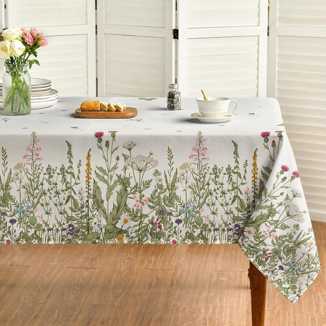 Horaldaily Spring Summer Tablecloth 60x120 Inch Rectangular, Wild Flowers Floral Table Cover for Party Picnic Dinner Decor