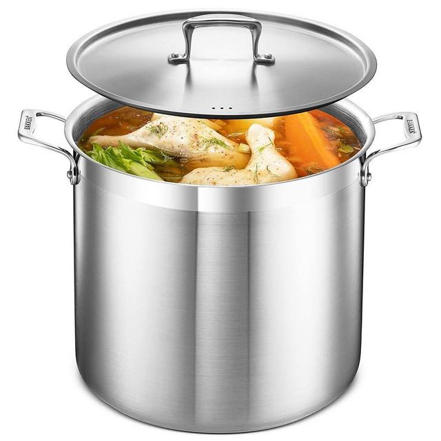 Stockpot – 20 Quart – Brushed Stainless Steel – Heavy Duty Induction Pot with Lid and Riveted Handles – For Soup, Seafood, Stock, Canning and for Catering for Large Groups and Events by BAKKEN