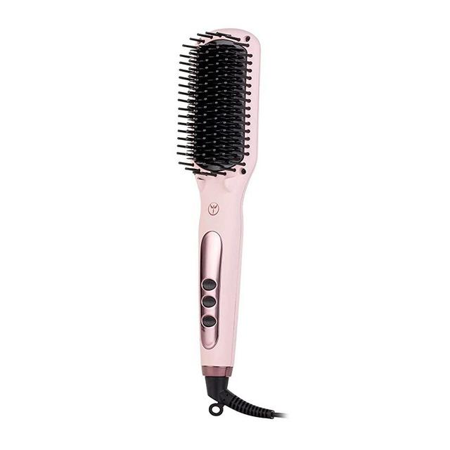 L’Ange Hair Le Vite Hair Straightening Brush | Double Negative Ion Technology for Smooth, Frizz-Free Hair | Easy, Quick Sleekness and Shine | Dual-Voltage Hair Straightener for All Hair Types (Blush)