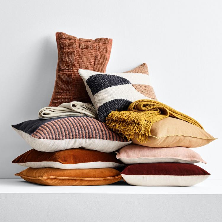 Cognac Brown Throw Pillow Arrangement | Crate & Barrel