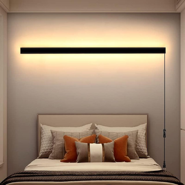 KELUOLY Modern Plug in Long Wall Sconce, 39" Black Matte LED Wall Lights, 20W Warm White 3000K Acrylic Indoor Wall lamp, with 59" Plug Cable for Bedroom, Living Room, Hallway