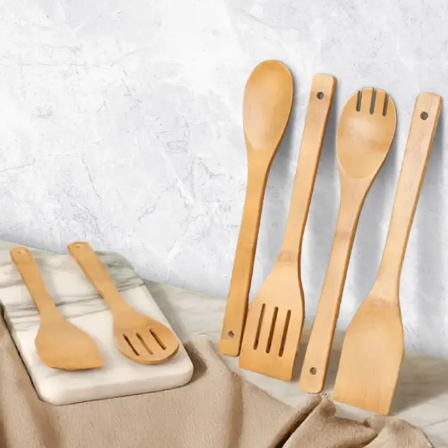 Cheer Collection Premium Bamboo Cooking Utensil Set – 6 Piece Non-Scratch Wooden Spatulas & Spoons for Kitchen