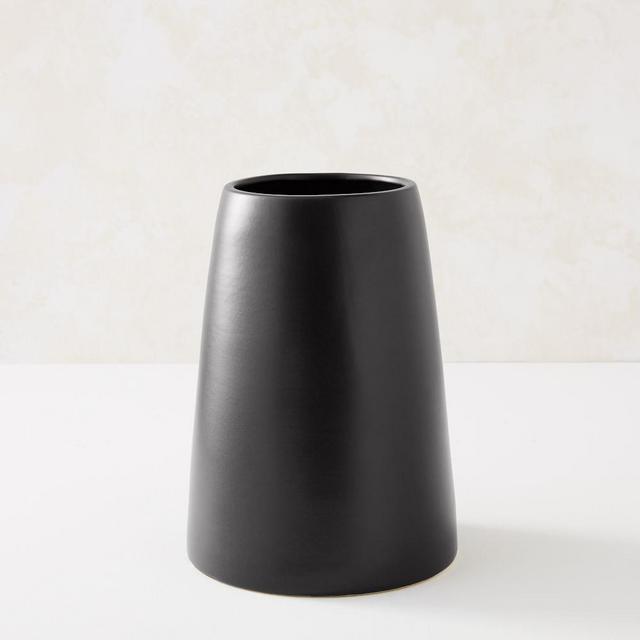 Pure Black Ceramic Vase, Squat