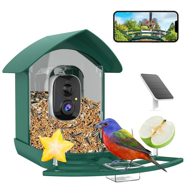 Bird Feeder with Camera,AI Identify Birds Species,FHD WiFi Outdoor Smart Bird Feeder Camera with Solar Powered,Real-Time Notice,Auto Record,IP65 Weatherproof Birds House with Cam,Ideal Gift for Family