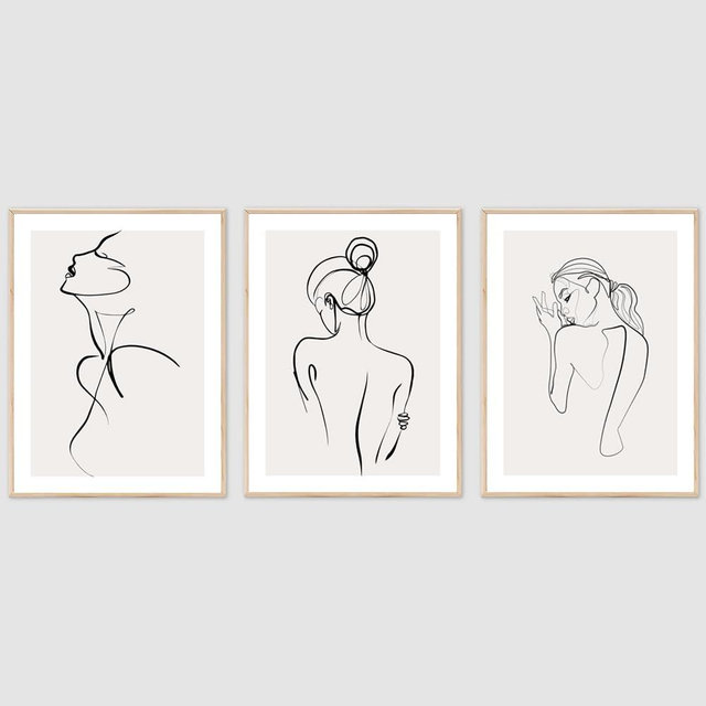 PUYIQARE Minimalist Line Wall Art Woman Body Outline Wall Art Prints Woman Line Art Poster Minimalist Abstract Prints Modern Black And White Line Women Art Prints For Women Room Decor Unframed