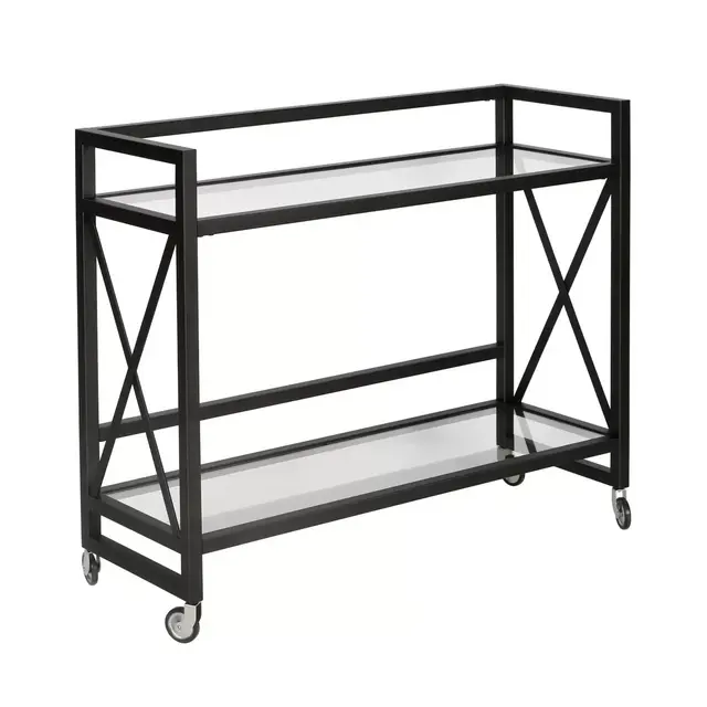 Holly Steel and Glass Rolling Bar Cart in Blackened Bronze