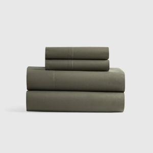Classic Organic Percale Sheet Set in Dusty Olive: Size Queen