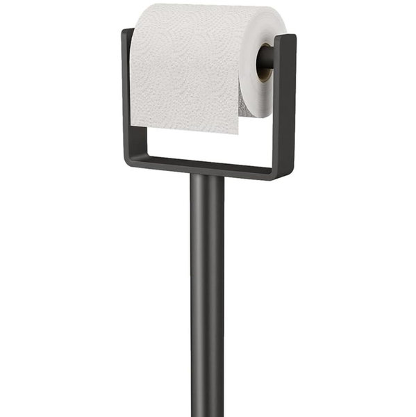YUMORE Weighted Base Toilet Paper Holder, Stainless Steel Toilet Paper Stand, Free Standing Floor Tissue Roll Holder for Bathroom, Matte Black 200UP