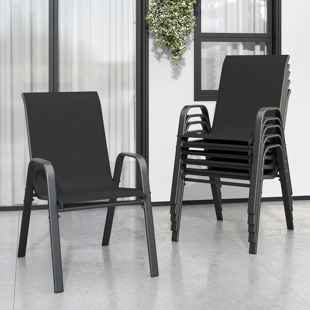 Vimstora Patio Chairs Set of 6, Stackable Outdoor Dining Chairs for All Weather Textilene Fabric & Metal Frame, Outdoor Chairs Set for Backyard Deck Garden