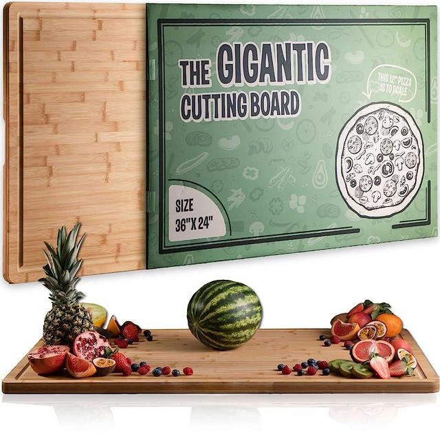 Gigantic Extra Large Cutting Board for Kitchen 36 X 24 by Grizzly Living - Heavy Duty Bamboo Chopping Boards for Meat, Veg & Charcuterie With Juice Grooves - Thick Wood Board for Stove & Countertop