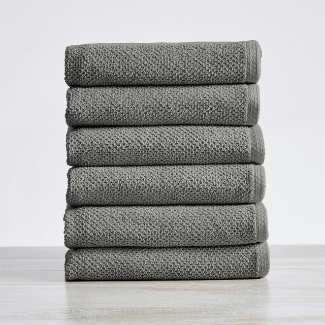 100% Cotton Quick Dry Popcorn Textured Bath Towel Set , Dark Grey) - Great Bay Home