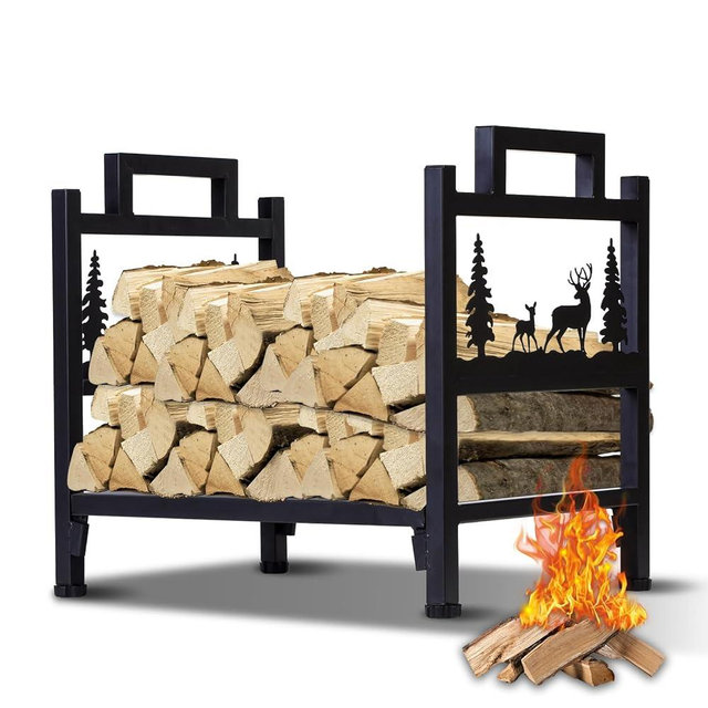 HomeJayde Firewood Rack Outdoor and Indoor Firewood Holder, Heavy Duty Steel Log Holder for Wood Storage, Wood Racks, Black Powder Coated Steel Log Rack Wood Holder for Fireplace（Contains Patents）
