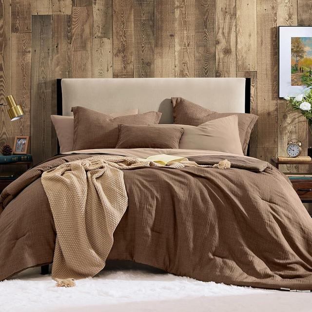 Geniospin King Comforter Set - 7 Pieces Comforter King Size, Soft Solid Bedding Set for All Season, Textured Bed in a Bag with Sheets, Pillowcases & Shams(Brown, 102''x90'')
