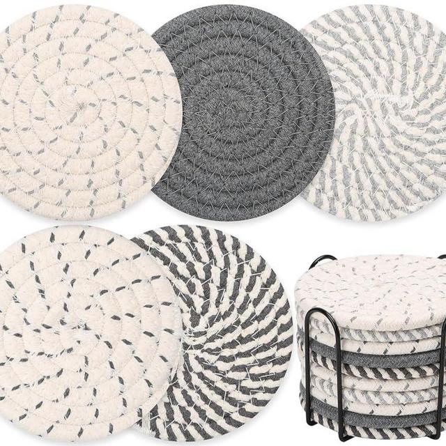 Billbotk 10 Pieces Coasters for Drinks, Absorbent Drink Coasters with Holder, Coffee Table Coaster Set for Home Decor, Apartment Decor Aesthetic, Living Room Essentials, 4.3 Inches