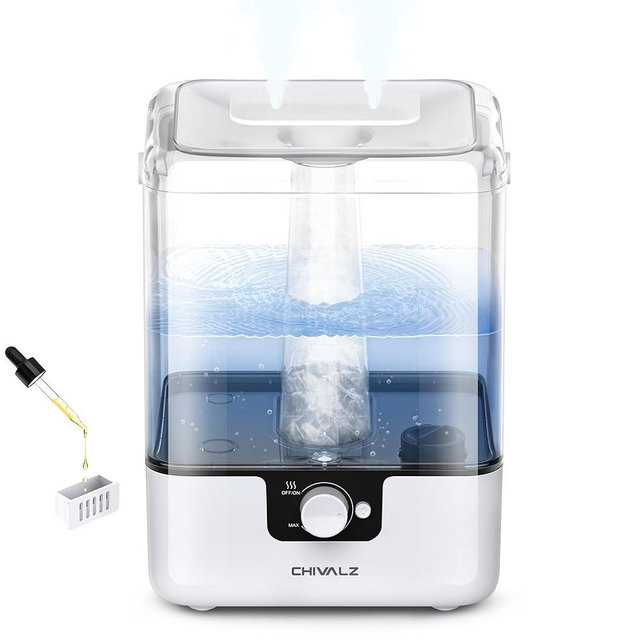 CHIVALZ Humidifiers for Bedroom Large Room Home, 6L Cool Mist Humidifier for Baby and Plant, Oil Diffuser, Top Fill Humidifier with Night Light, Quiet 23dB, Up to 26H, White 1Pack