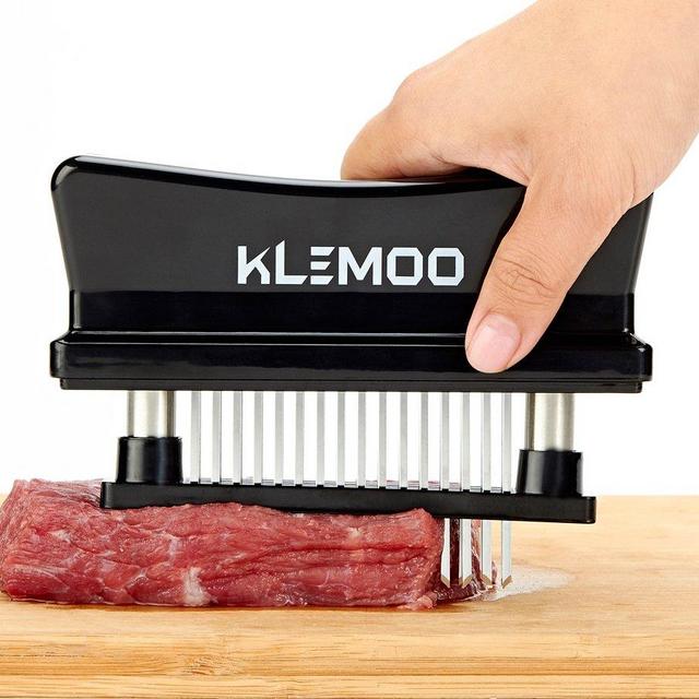 KLEMOO Meat Tenderizer Tool - 48 Ultra Sharp Needle Stainless Steel Blades Kitchen Tool for Chicken, Steak, Beef, Pork, Fish, Make a Difference in Tenderness (Black)
