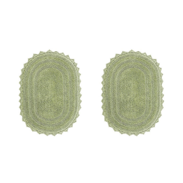 Better Trends Lilly Crochet 100% Cotton Tufted Reversible 2 PC 17"x24" Oval Bath Rug Set - Sage