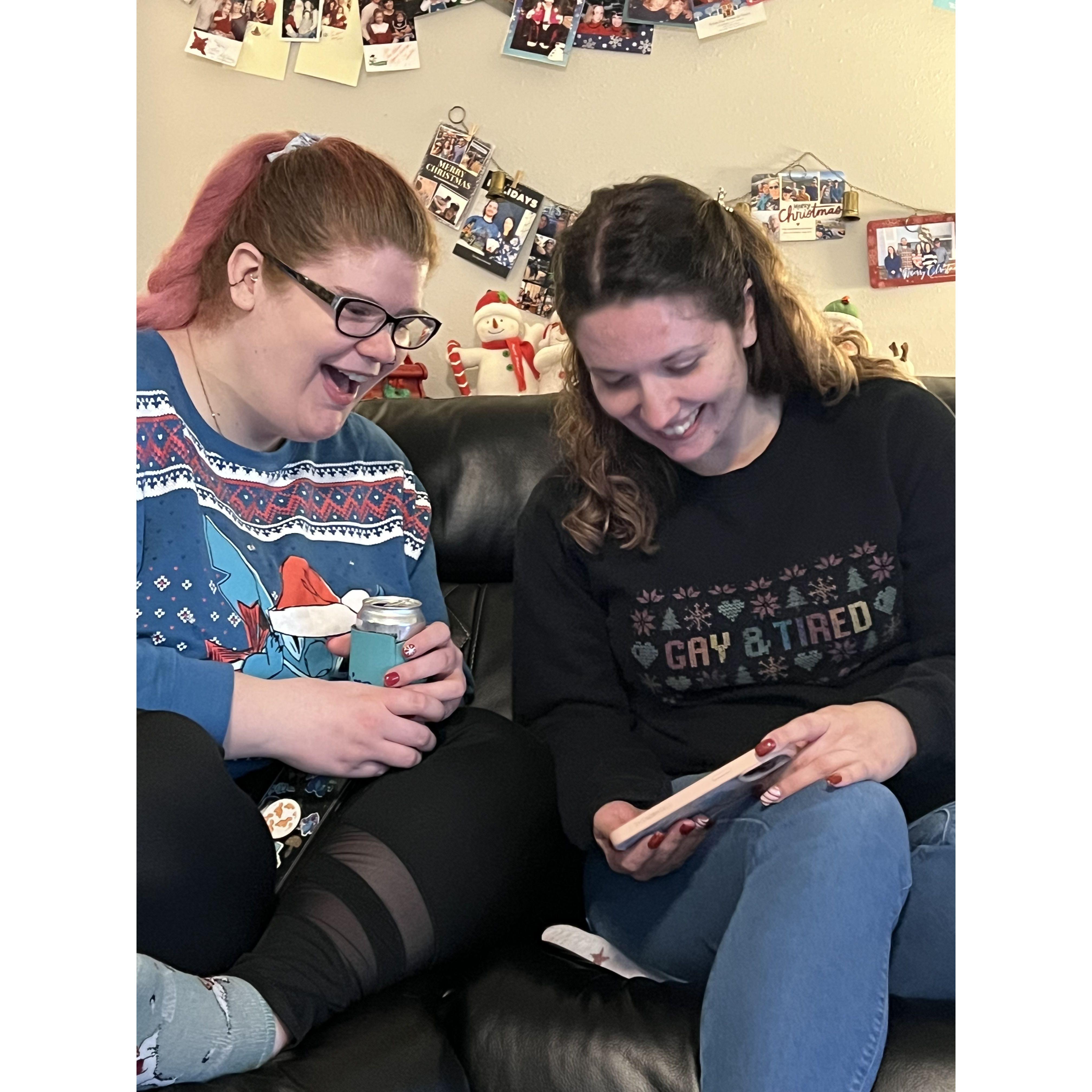 Watching a video of our baby, Biscuits