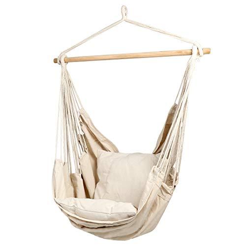CCTRO Hanging Rope Hammock Chair Swing Seat, Large Brazilian Hammock Net Chair Porch Chair for Yard, Bedroom, Patio, Porch, Indoor, Outdoor - 2 Seat Cushions Included with Carry Bag