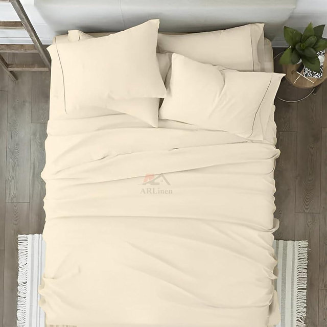 ARlinen Queen Sheet Set – 100% Cotton, 6-Piece Sateen Weave Bedding – Deep Pocket Cooling Sheets – 4 Pillowcases – Ivory (Queen)