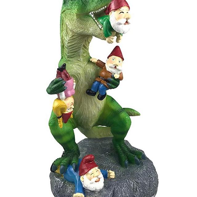 By Mark & Margot - Outdoor Garden Gnomes Picnic Sleeping Cat Statue - Beautiful Funny Novelty Gift (One Size, Dinosour Gnomes)