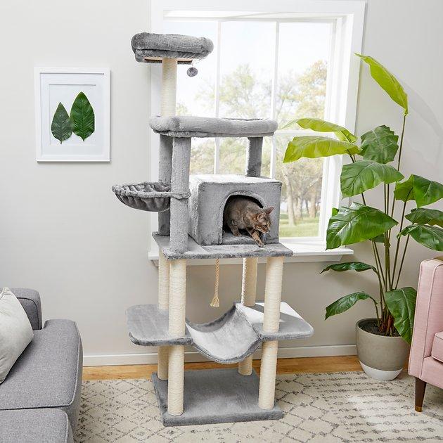 FRISCO 73-in Cat Tree with Hammock, Condo, Lounge Basket, Top Perch and Bed, Gray - Chewy.com
