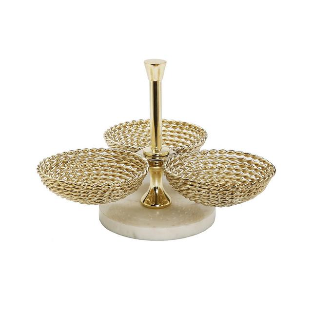 Classic Touch Triple Bowl Relish Dish Rope Design and Marble Base