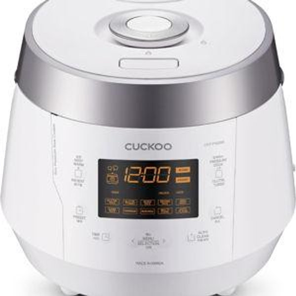 White CUCKOO High Pressure Rice Cooker 10-Cup Uncooked / 20-Cup Cooked with Nonstick Inner Pot, Large Rice Maker with 13 Menu Options and Steam Plate, Fuzzy Logic Tech, Voice Guide, White (CRP-P1009SW)