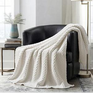 Chunky Chenille Knit Throw Blanket for Couch, Soft Luxurious Moss Stitch Blankets for Bed, Cozy Decorative Farmhouse Knitted Throws for Sofa, Bright White, 50" x 60"