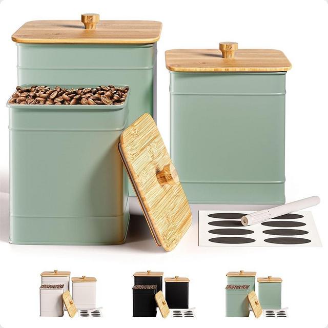 Kitchen Canisters for Countertop Set of 3 with Customizable Chalkboard Labels & Marker Pen - Big Iron Kitchen Canisters with Airtight Lids - Sage Green Canister Set - Flour and Sugar Containers
