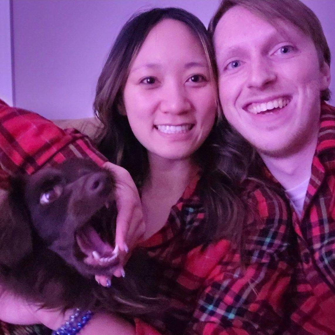 Our first Christmas photo with loki in our jammies. I think it was a success!