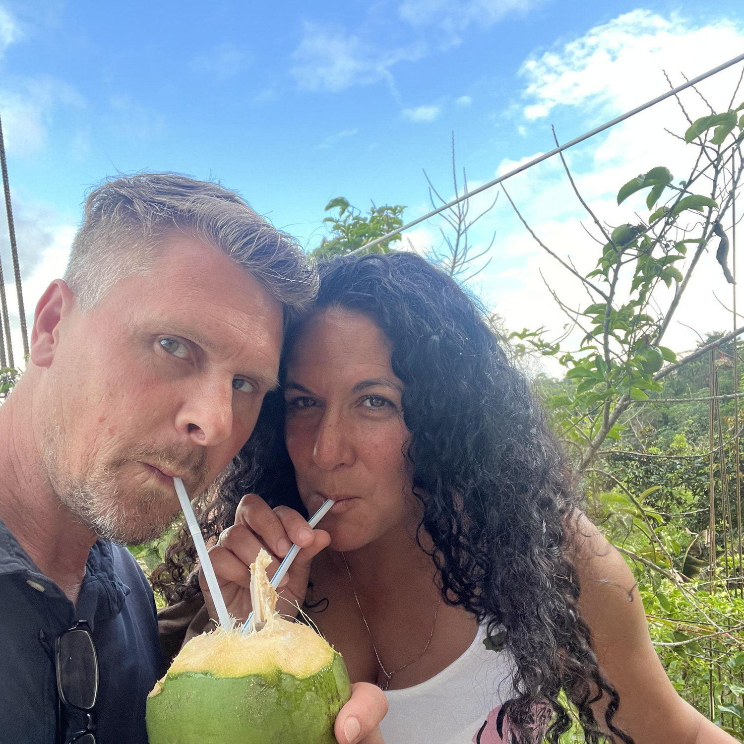 Sharing a drink in Cidra, PR.