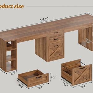 Brown Farmhouse 96.5" Computer Desk with Drawers