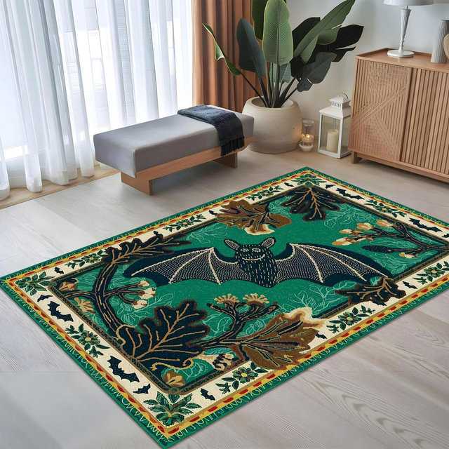 Gothic Rug, Bat Rug, Dark Academia Rug, Botanical Rug, Mysterious Rug, Living Room Rug, Bedroom Rug, Green Rug, Vintage Rug, Dark Theme Rug