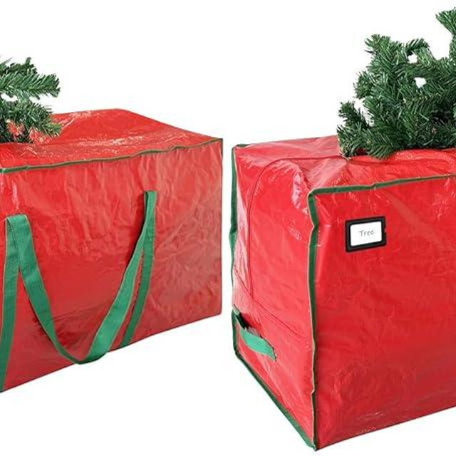 Cosy Family 7.5 ft Christmas Tree Storage Bag - Durable Heavy Duty Extra Large Artificial Xmas Holiday Tree Bag with Reinforced Handles and Dual Zippers Wide Opening - Red (Pack of 2)