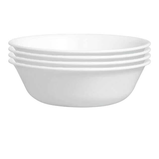 Corelle Vitrelle (Set of 4 Pieces) 18-Oz Soup/Cereal Bowls, Chip & Crack Resistant Glass Dinnerware Set Bowls, Winter Frost White