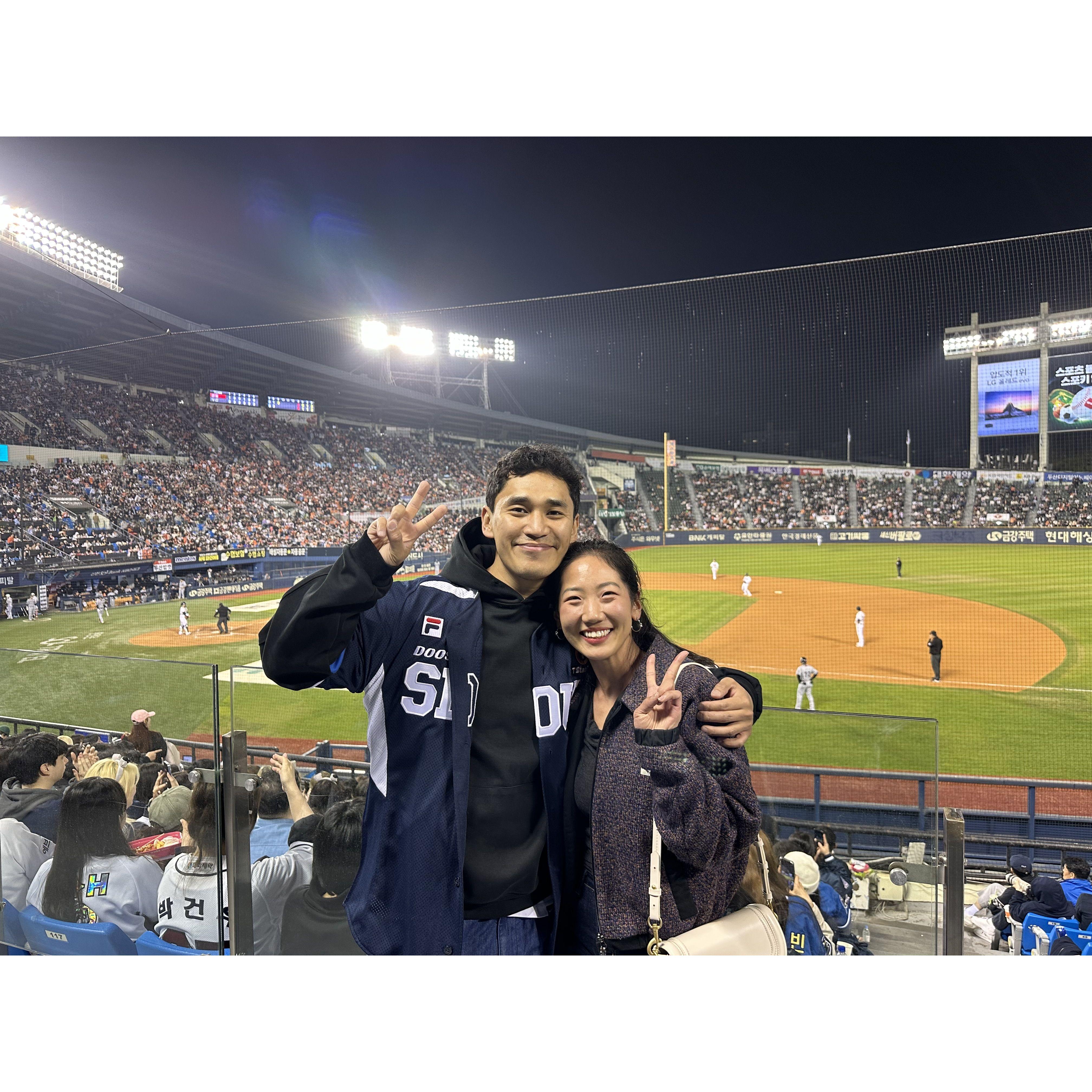 And Tenzin visited Amy in Seoul. Tenzin loved Korean baseball (ignore the Doosan jersey, he's 100% Hanwha!), cherry blossoms, and egg bread. But most of all being with Amy.