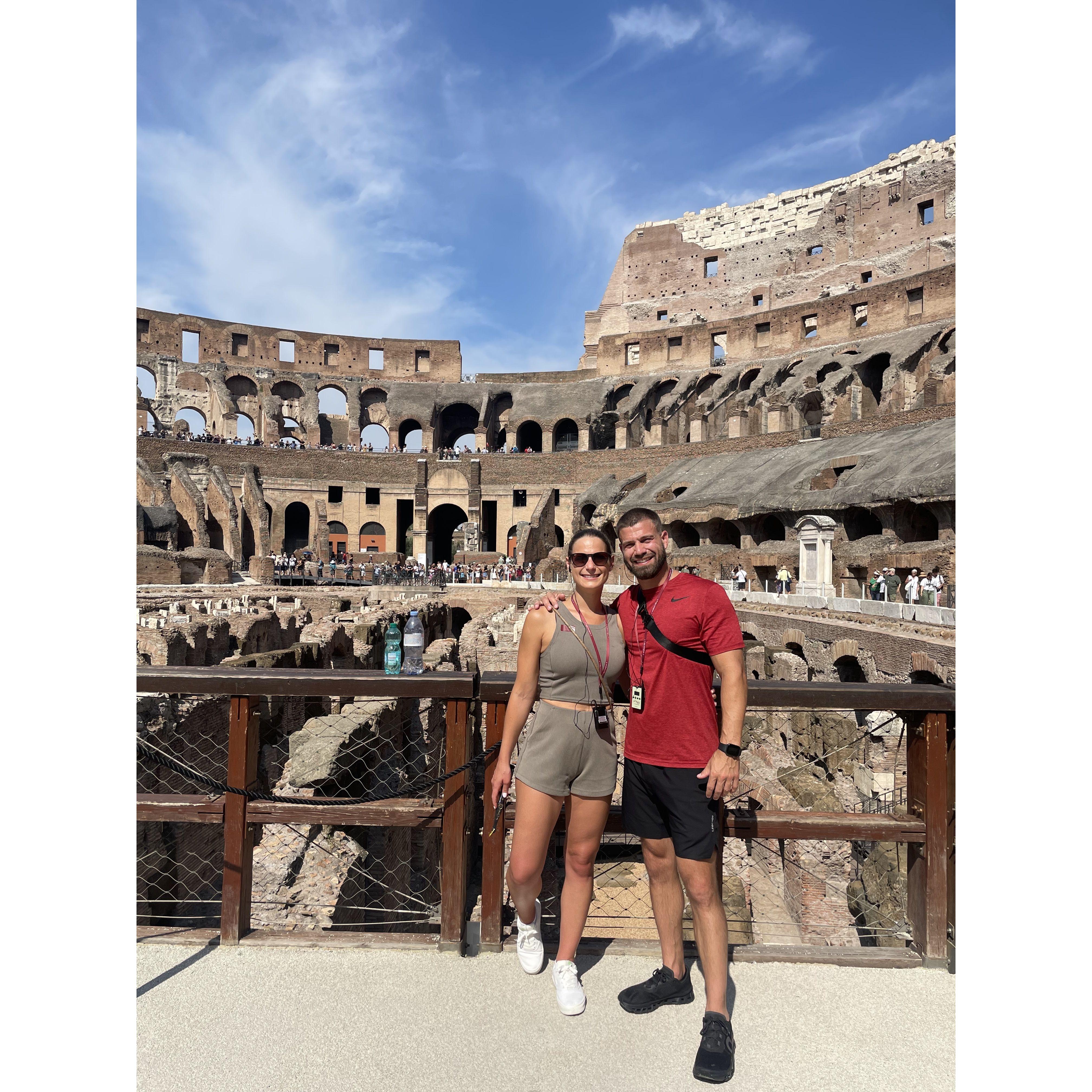 Touring the Roman Colosseum.