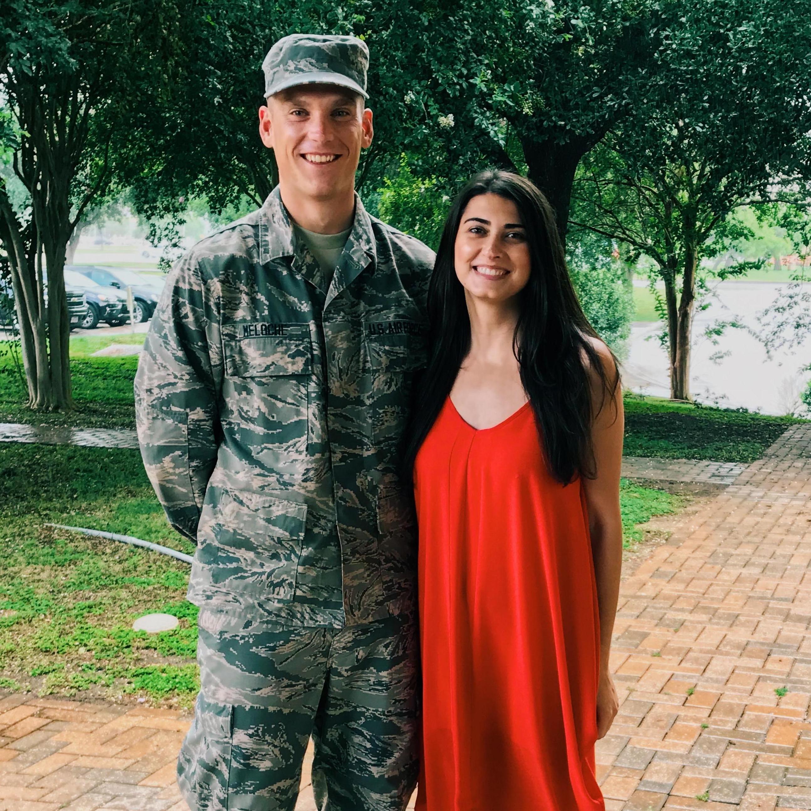 Our first photo together after spending two months apart and only receiving and writing love letters to one another. Lackland, AFB.