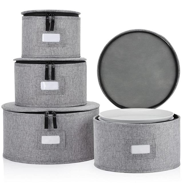 Set of 4 China Storage Cases for Dinnerware - Hard Shell and Stackable - Sizes: 12" - 10" - 8.5" and 7" W - 48 Plate Separators Included