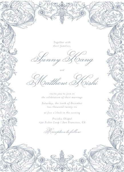 Lezzeno Portrait | Periwinkle Gray | Zola Wedding Invitations