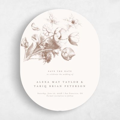Brown Oval Wedding Save the Date - Tulipier Portrait