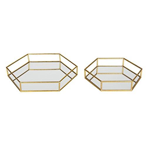 Kate and Laurel Felicia Metal Mirrored Ornate Set of 2 Decorative Trays, Gold Leaf Finish