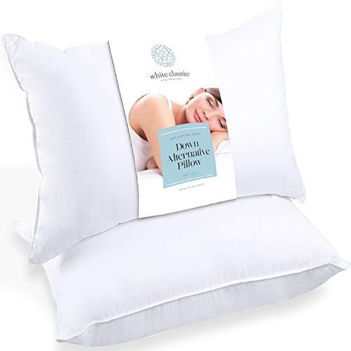 White Classic Bed Pillows for Sleeping | Down Alternative Luxury Hotel Pillow | 2 Pack | Standard Size