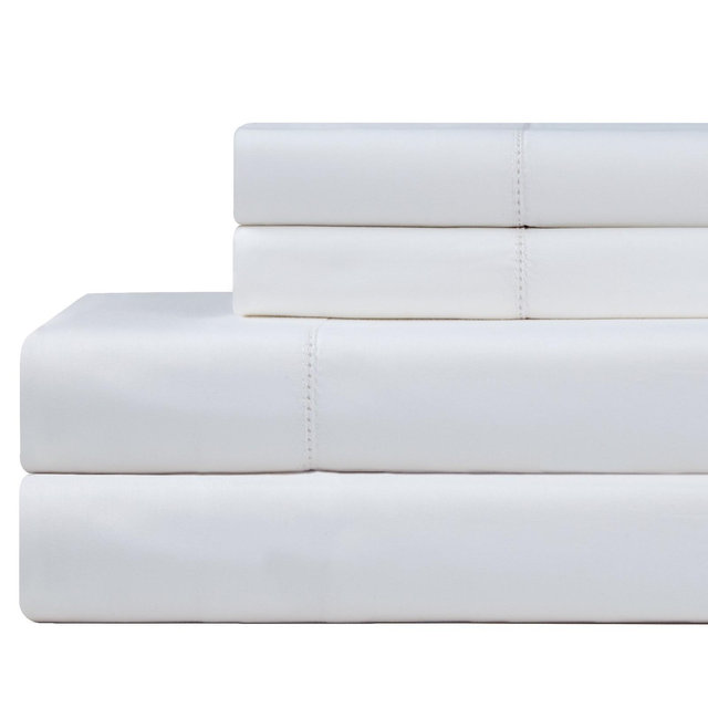 Pointehaven 610 Thread Count 100% Long Staple Cotton Hem Stitch White 4 pc Sheet Set, King