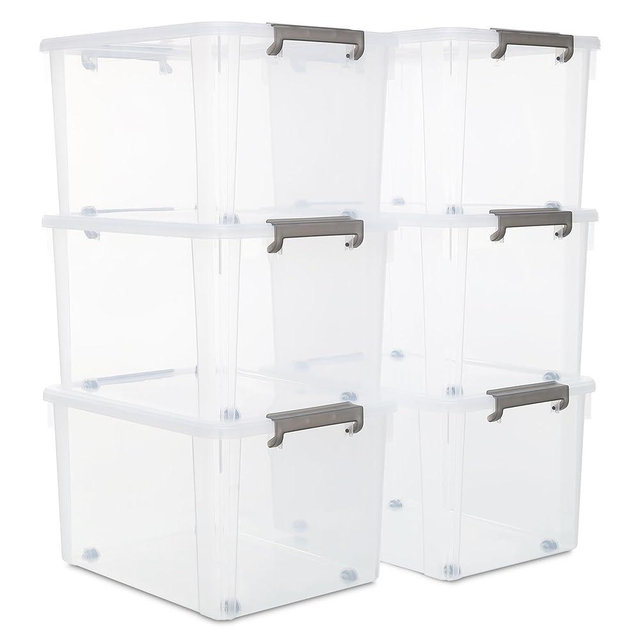 Citylife 6 Packs 58.1 QT Plastic Storage Bins with Lids Large Stackable Storage Containers for Organizing Clear Storage Box for Garage, Closet, Kitchen