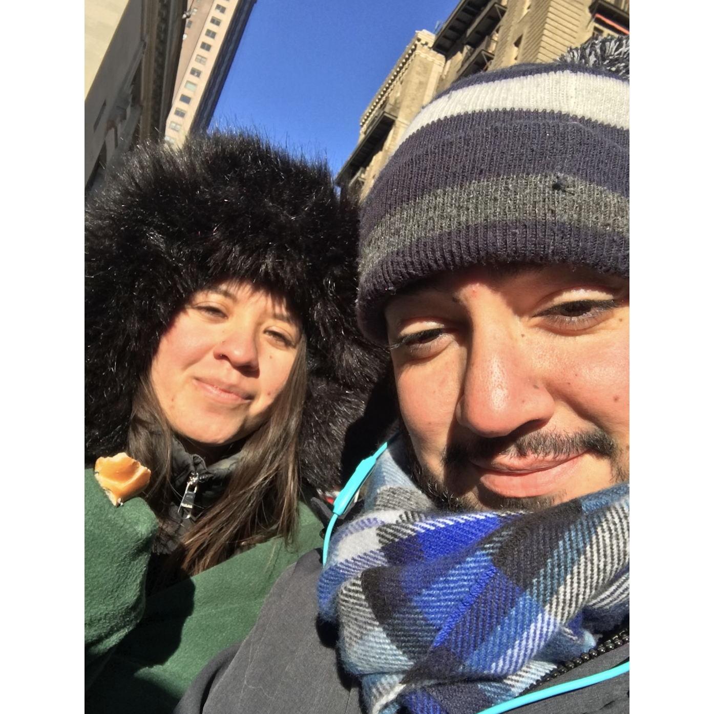 Circa 2018, NYC - Macy's Thanksgiving Parade in 22 degree weather.