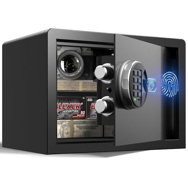 Grimtron Biometric Safe Box - (0.80 cu. ft.) Fingerprint Safe with Silent Mode, Backlit Keypad and LED Light, Secure Money Safe Caja Fuerte, Anti-Rust, Anti-Theft, Anti-Pry