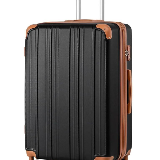 Coolife Luggage, Suitcase with Durable and Lightweight, Large Checked Luggage with ABS Hardshell Expandable, Dual Spinner Wheels, TSA Lock, and YKK Zipper (apricot black, L(28in))